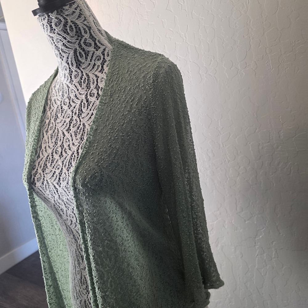 Papa Vancouver Sheer Cardigan Womens XL Sage Green Boho 3/4 Sleeve Open Knit - Picture 9 of 14